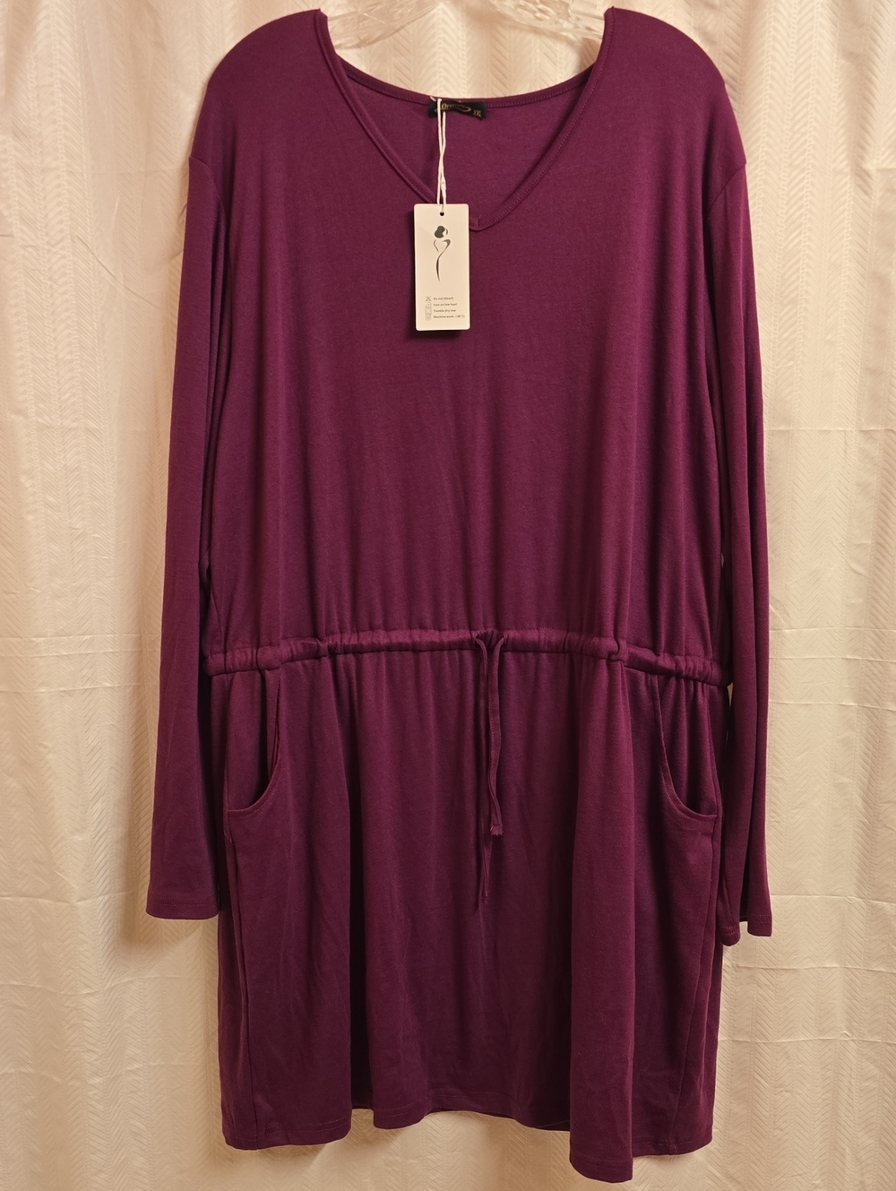 OFEEFAN Dress Women's Sz XXL Burgundy Purple Midi Dress Lounge Comfy Casual Knit